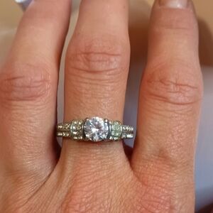 Silvertone diamond Princess Cut Ring, Sz 8
